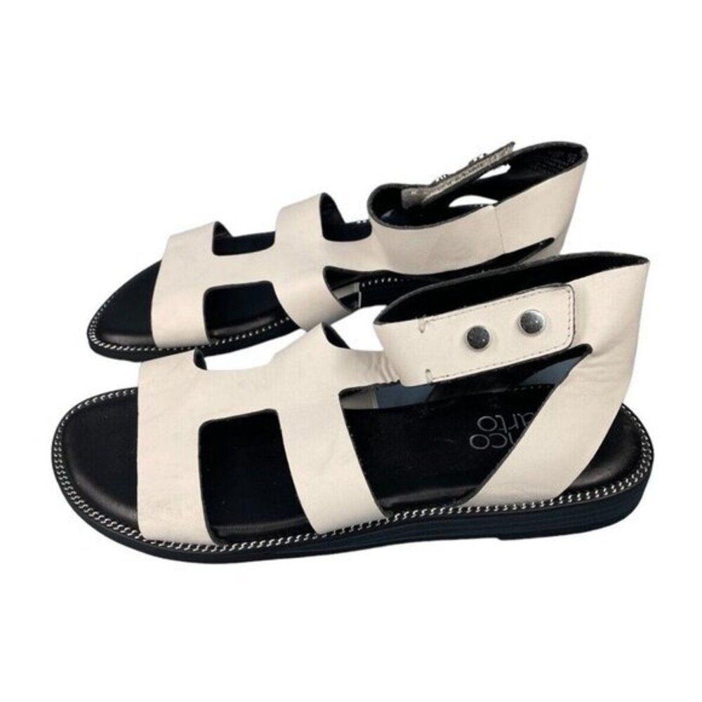 Franco Sarto White Leather T Strap Ankle Sandals Studded Trim SZ 7 New
